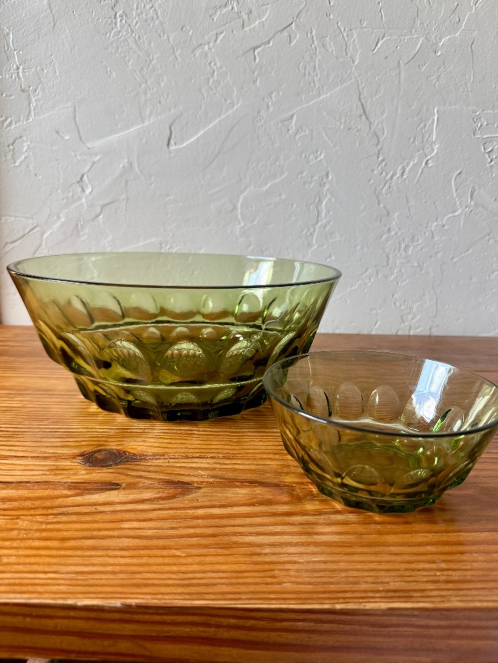 Vintage Anchor Hocking Avocado Green Bubble Glass Chip & Dip Bowl Set
